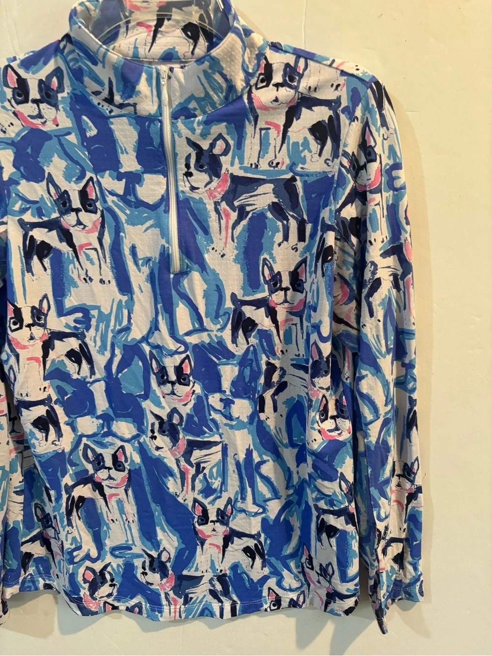 IBKUL Blue & White Dog Print Quarter Zip-Front Pullover M - Picture 4 of 13